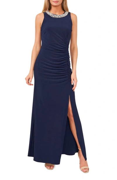 Chaus Imitation Pearl Sleeveless Gown In Navy