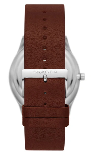 Shop Skagen Holst Leather Strap Watch, 42mm In Brown/silver