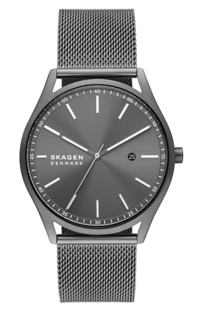 Shop Skagen Holst Mesh Strap Watch, 43mm In Charcoal