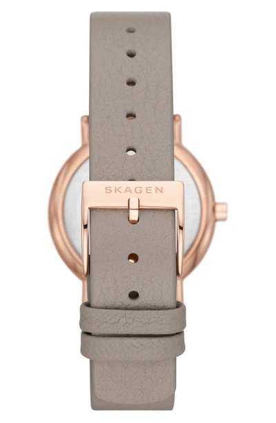 Shop Skagen Signatur Lille Leather Strap Watch, 30mm In Sand/rose Gold