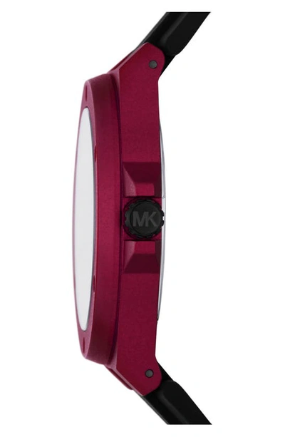 Shop Michael Kors Lennox Silicone Strap Watch, 45mm In Red/ Black