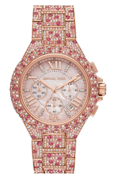 Shop Michael Kors Camille Pavé Crystal Chronograph Watch, 43mm In Pink Sprinkle/ Rose Gold
