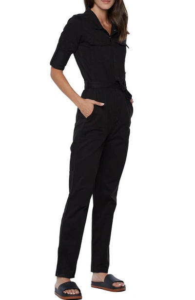 Wash Lab Denim Hi-bar Long Sleeve Denim Jumpsuit In Black