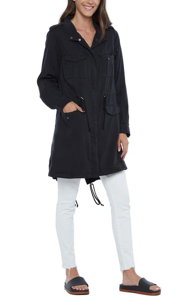 Wash Lab Denim Road Trim Split Hem Zip-up Jacket In Vintage Black
