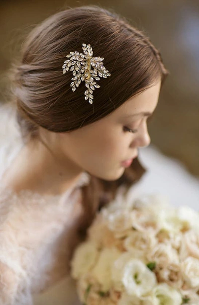 Shop Brides And Hairpins Sahara Crystal Leaf Bendable Hair Clip In Gold