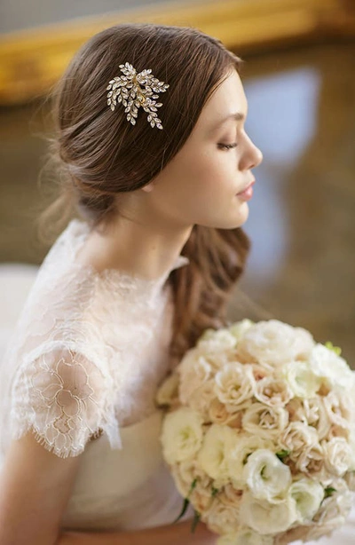 Brides And Hairpins Sahara Crystal Leaf Bendable Hair Clip In Gold