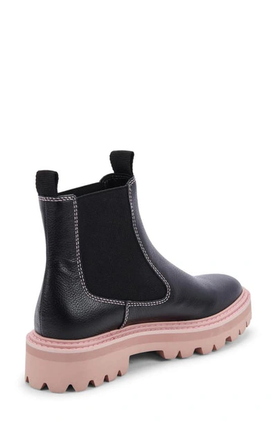 Shop Dolce Vita Moana H2o Waterproof Lug Sole Chelsea Boot In Black/ Pink Leather H2o