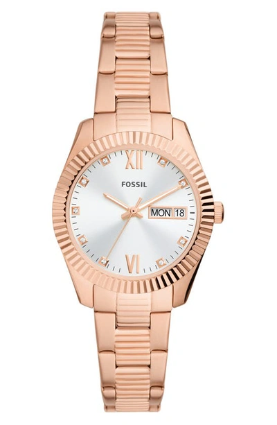 Shop Fossil Scarlette Crystal Bracelet Watch, 32mm In Rose Gold