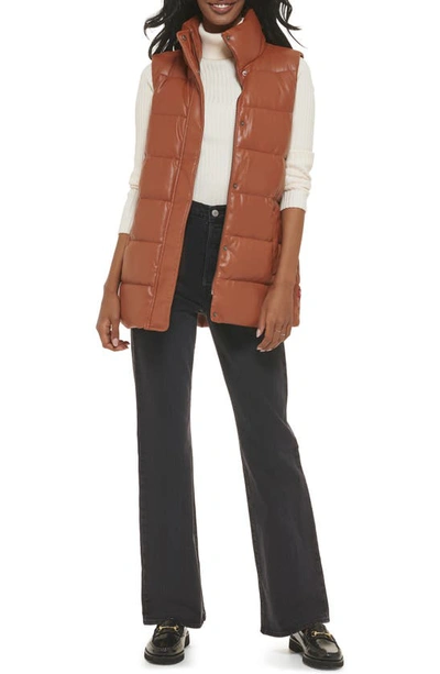 Shop Levi's 361™ Belted Water Resistant Faux Leather Puffer Vest In Camel