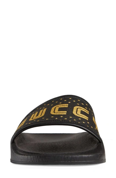 Shop Gucci Pursuit Guccy Logo Slide Sandal In Black