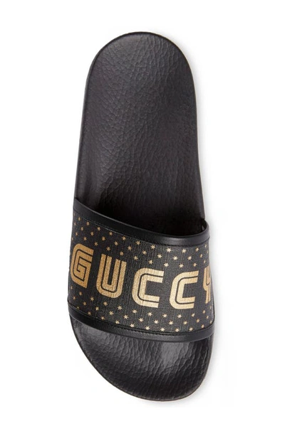 Shop Gucci Pursuit Guccy Logo Slide Sandal In Black