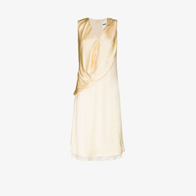 Shop Jil Sander Yellow Draped Silk Midi Dress - Women's - Silk/spandex/elastane/viscose In Neutrals