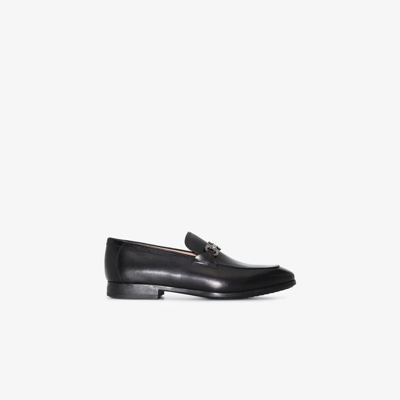 Shop Ferragamo Black Gancini Leather Loafers