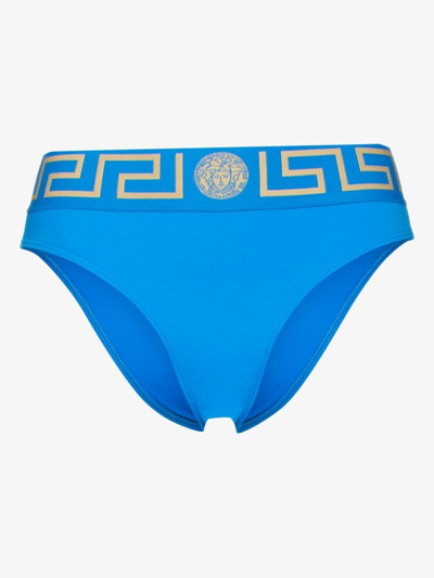 Shop Versace Blue Greca Border Bikini Bottoms
