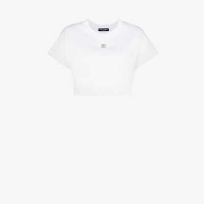 Shop Dolce & Gabbana White Logo Plaque Cotton T-shirt