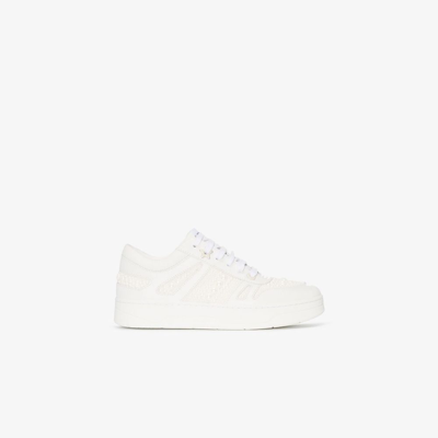 Shop Jimmy Choo White Hawaii Pearl Embellished Low Top Leather Sneakers