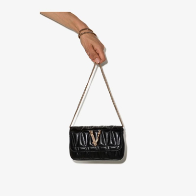 Shop Versace Black Virtus Leather Cross Body Bag