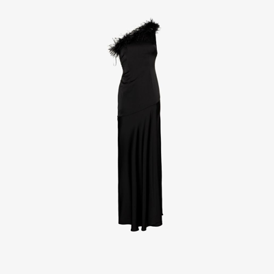 Shop De La Vali Black Finca Feather Trim Gown