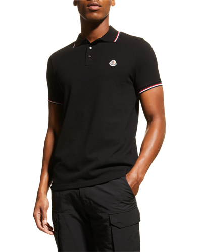 Shop Moncler Men's Classic Tipped Polo Shirt In Black