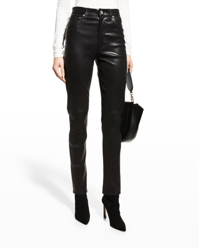 Shop Rag & Bone Paneled Straight Leather Pants In Black