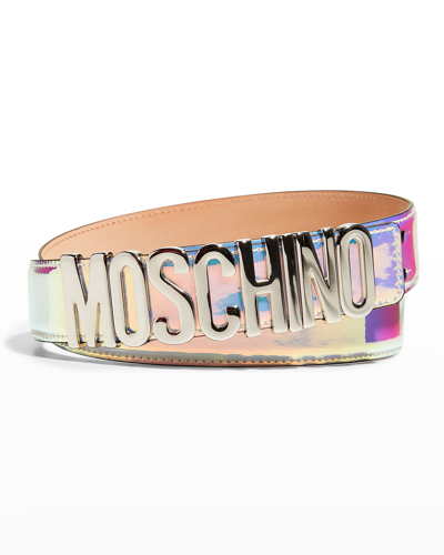 Shop Moschino Men's Iridescent Logo Belt In Multi