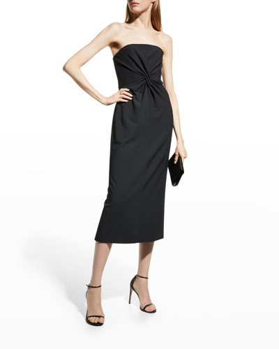 Shop Cinq À Sept Mckenna Strapless Twisted Midi Dress In Black