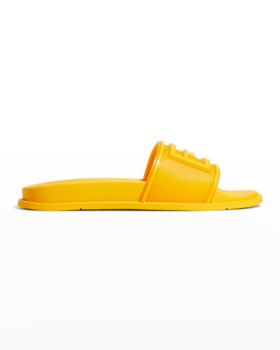 Shop Fendi Men's Ff Rubber Slide Sandals In Giallogiallo