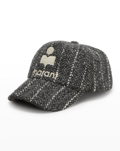 Shop Isabel Marant Tyron Striped Wool-blend Baseball Cap In Grey