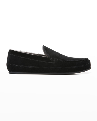 Shop Vince Men's Gibson Shearling-lined Leather Moccasin Slippers In Black