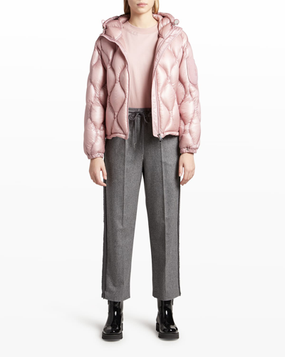 Shop Moncler Anthon Knit-pocket Puffer Jacket In Pastel Pink