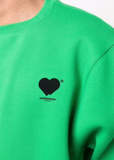 Shop Ader Error Green Twin Heart Logo Sweatshirt