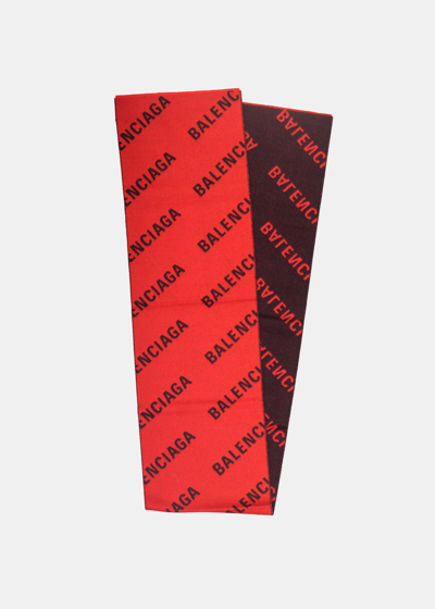 Shop Balenciaga Macro Allover Logo Scarf In Red & Black