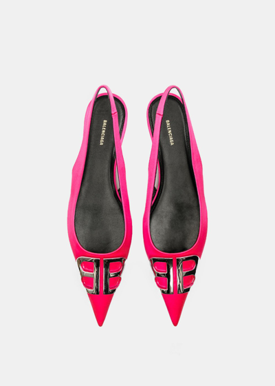Balenciaga Bb Logo-embellished Satin Slingback Flats In Neon Pink | ModeSens