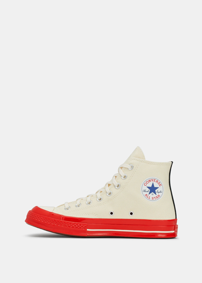 Shop Comme Des Garçons Play Comme Des Garcons Play Off-white & Red Converse Chuck 70 Sneakers In Off White