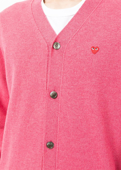 Shop Comme Des Garçons Play Pink & Red Small Heart Cardigan