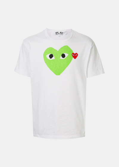 Shop Comme Des Garçons Play White & Green Hearts T-shirt In Pink