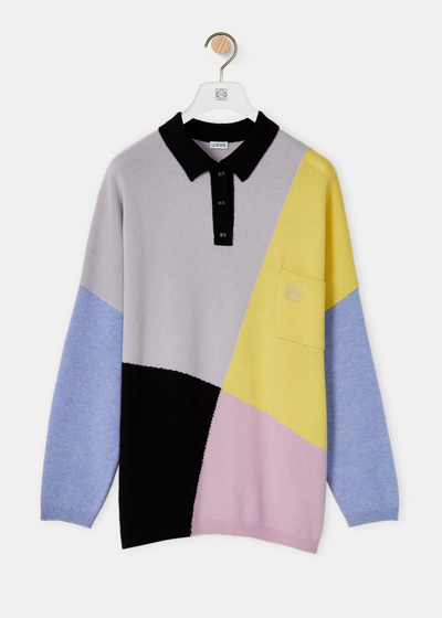 Shop Loewe Grey & Yellow Graphic Polo Sweater