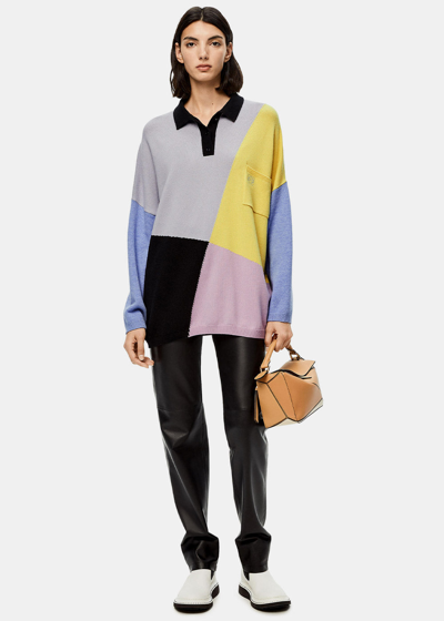 Shop Loewe Grey & Yellow Graphic Polo Sweater