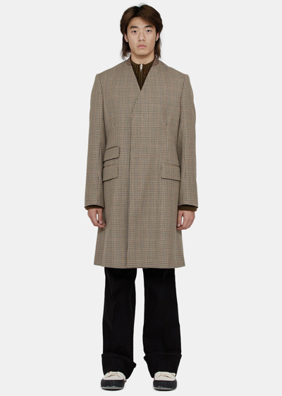 Shop Maison Margiela Wool Houndstooth Coat In Brown Check
