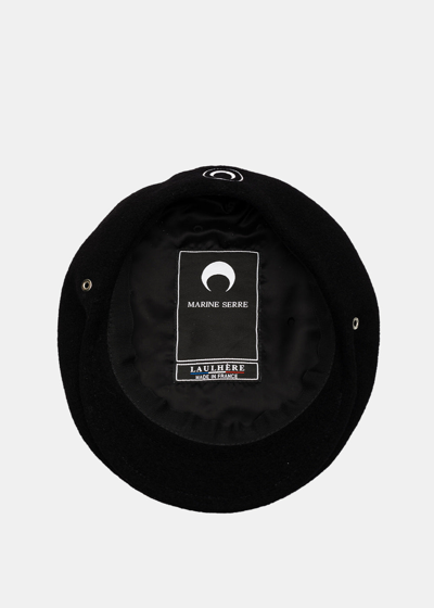 Shop Marine Serre Black Moon Logo Wool Beret Hat
