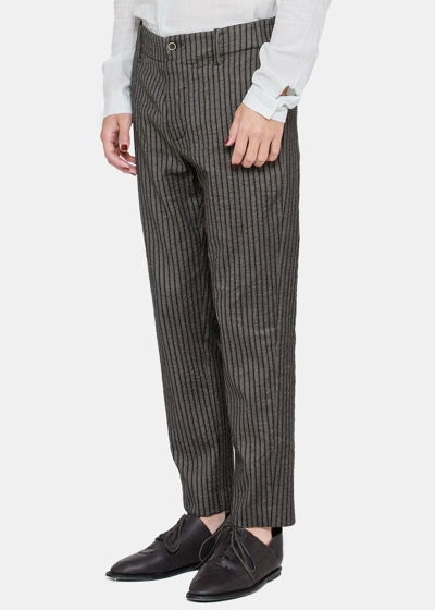 Shop Uma Wang Grey & Black Striped Felix Pants