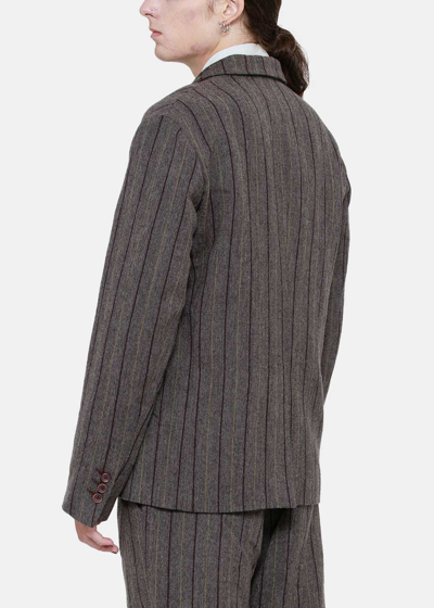 Shop Uma Wang Grey Striped Jacy Jacket In Grey & Red