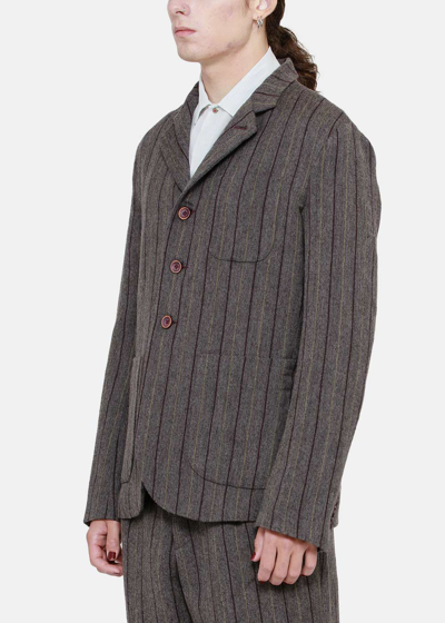Shop Uma Wang Grey Striped Jacy Jacket In Grey & Red