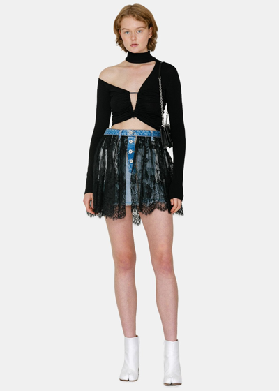 Shop Ben Taverniti Unravel Project Unravel Project Blue & Black Denim Reversed Lace Miniskirt