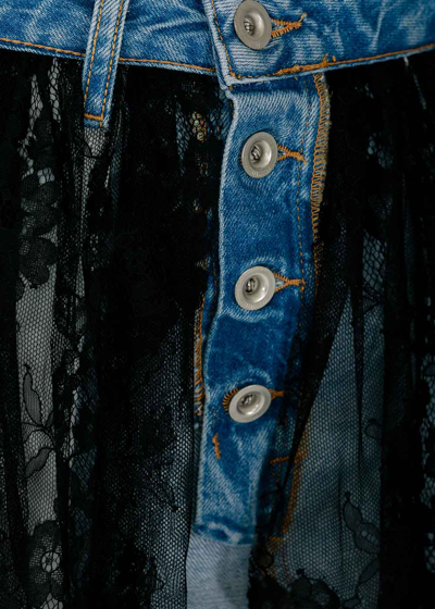 Shop Ben Taverniti Unravel Project Unravel Project Blue & Black Denim Reversed Lace Miniskirt