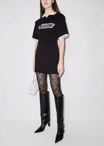 Shop We11 Done We11done Black Logo Print Mini Dress