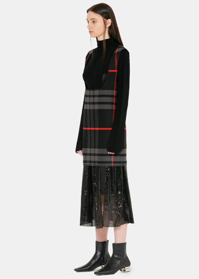 Shop Yang Li Black & Red Check Suspender Skirt