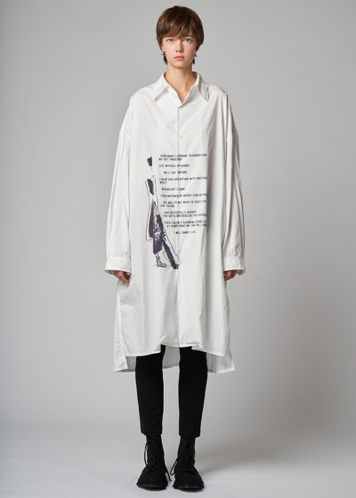 Shop Yohji Yamamoto White Broad E Print Long Shirt