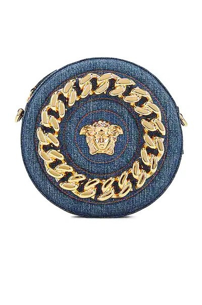 Shop Versace La Medusa Disco Bag In Navy Blue & Oro