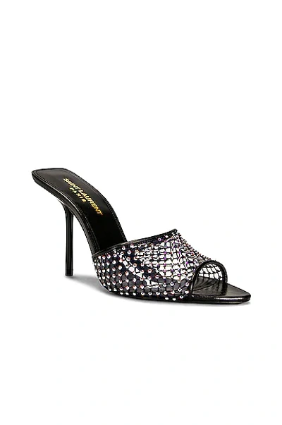 Saint Laurent Logo Printed Embellished Slip-on Mules In Nero Crystal & Nero